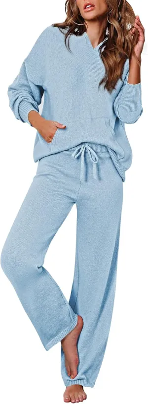Pink Queen Sweater Set for Women Pullover Hoodie Matching Wide Leg Pants Loose Knitted Sweatsuit with Pocket