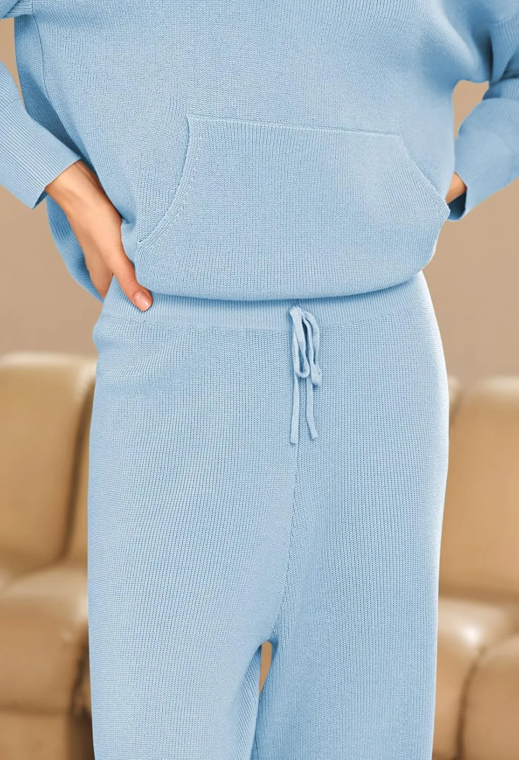 Pink Queen Sweater Set for Women Pullover Hoodie Matching Wide Leg Pants Loose Knitted Sweatsuit with Pocket