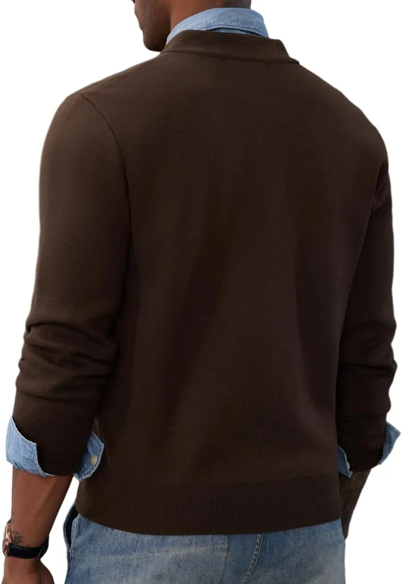 PJ PAUL JONES Mens Full Zip Cardigan Sweater Stand Collar Regular Fit Knit Sweaters