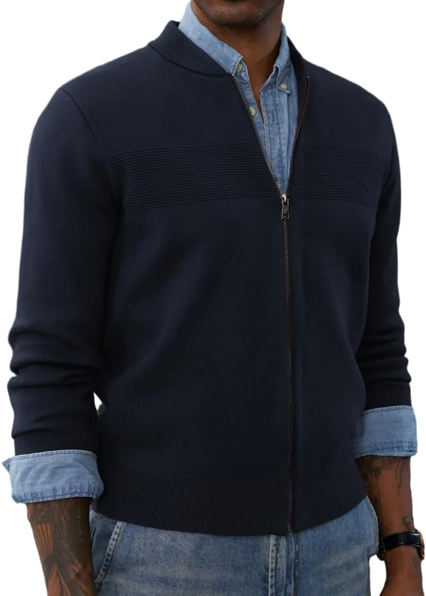 PJ PAUL JONES Mens Full Zip Cardigan Sweater Stand Collar Regular Fit Knit Sweaters