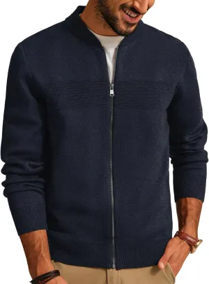 PJ PAUL JONES Mens Full Zip Cardigan Sweater Stand Collar Regular Fit Knit Sweaters