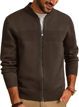 PJ PAUL JONES Mens Full Zip Cardigan Sweater Stand Collar Regular Fit Knit Sweaters