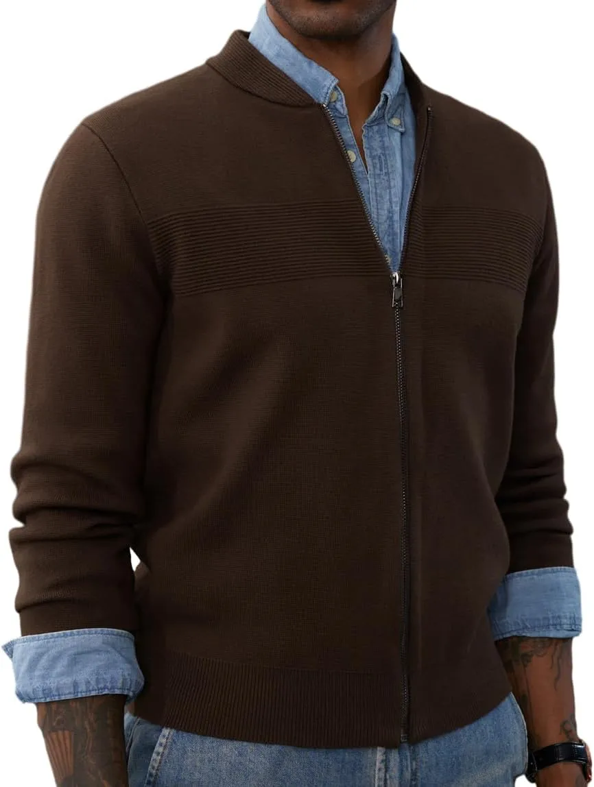 PJ PAUL JONES Mens Full Zip Cardigan Sweater Stand Collar Regular Fit Knit Sweaters