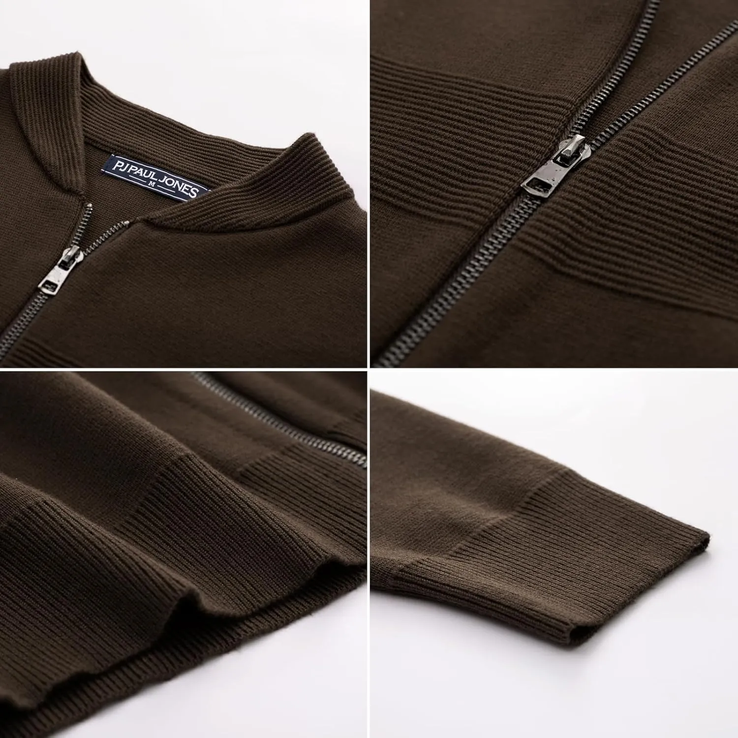PJ PAUL JONES Mens Full Zip Cardigan Sweater Stand Collar Regular Fit Knit Sweaters