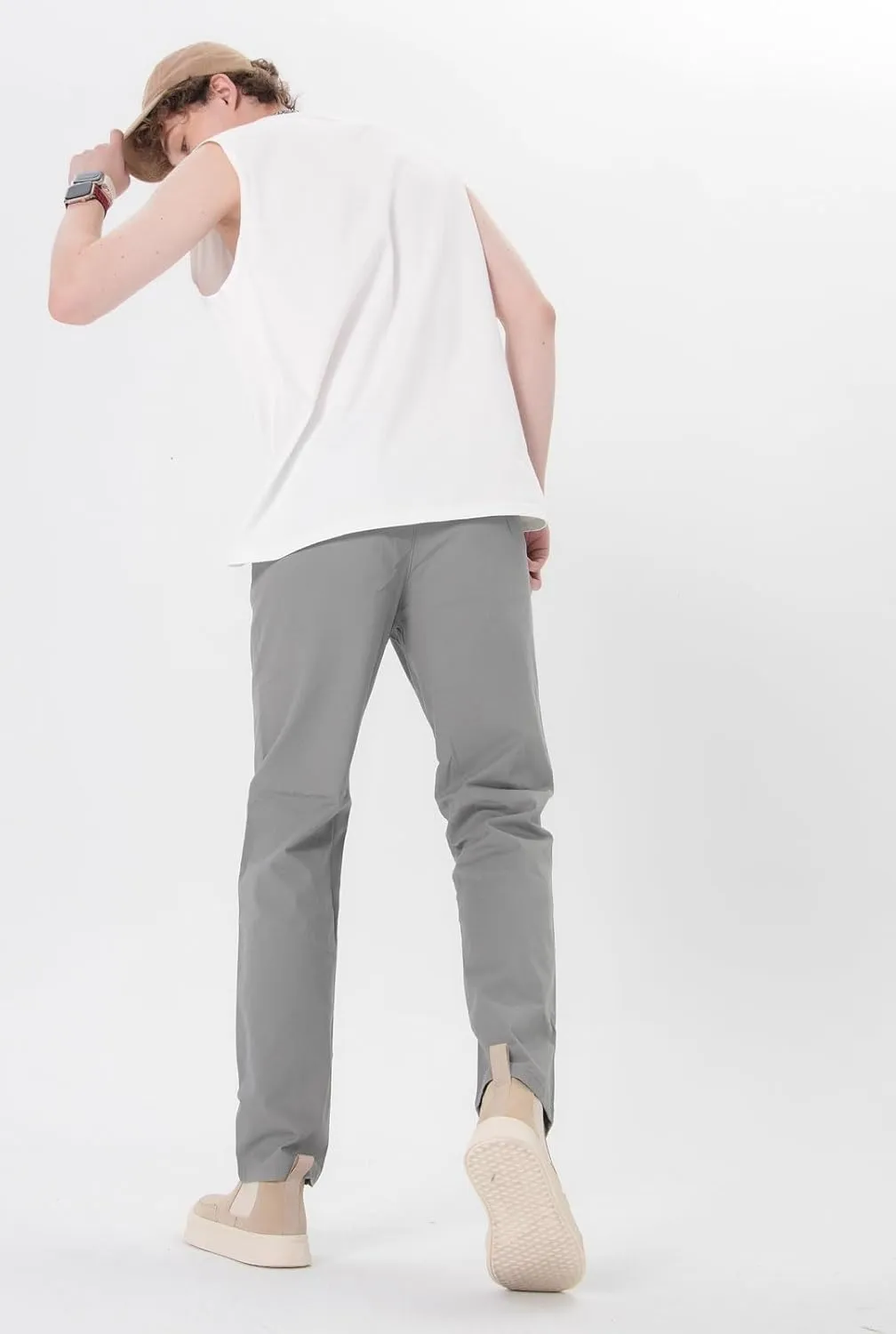 Plaid&Plain Mens Slim Fit Khaki Pants Mens Tapered Chino Pants
