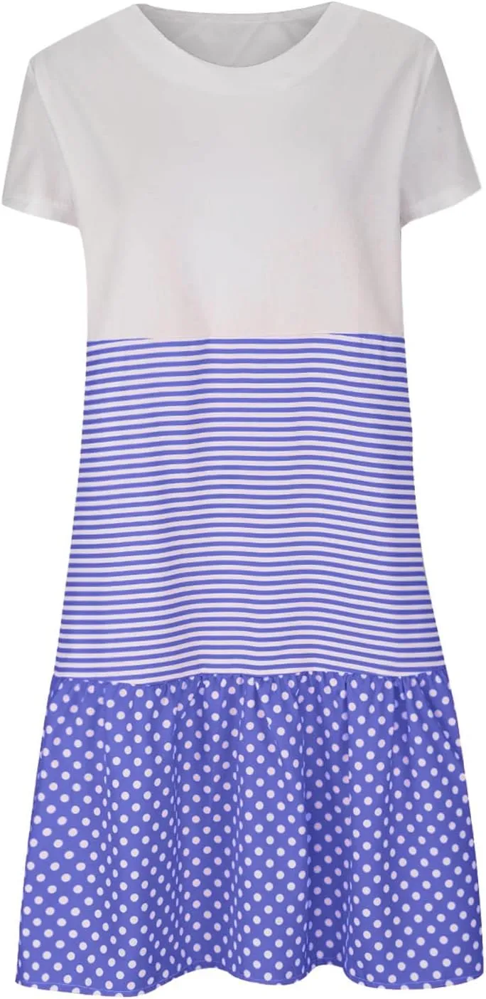 Plus Size Summer Dresses for Women 2024 Tiered Color Block Stripe Shift Dress Swing Casual Flowy Midi Sundresses