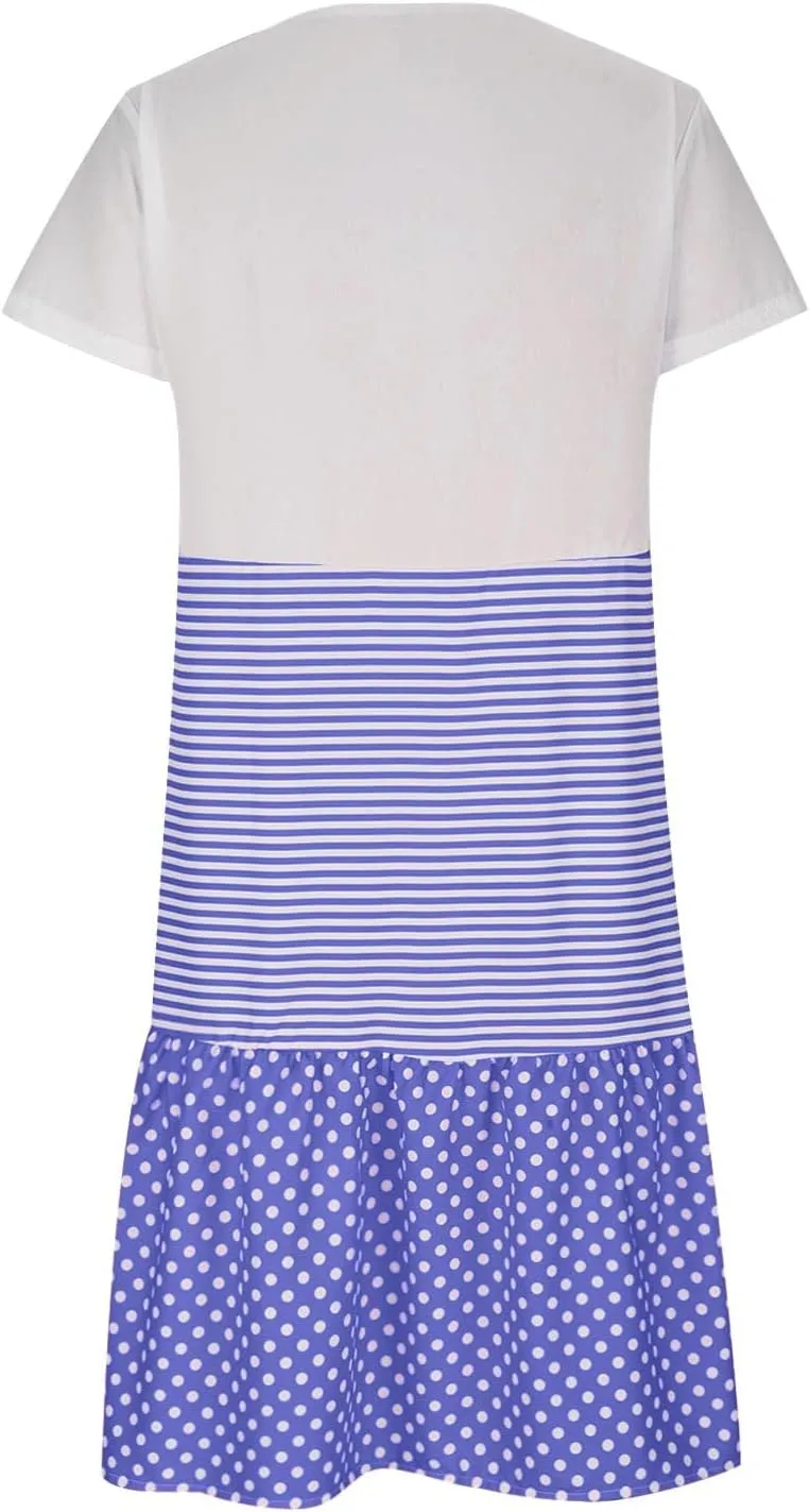 Plus Size Summer Dresses for Women 2024 Tiered Color Block Stripe Shift Dress Swing Casual Flowy Midi Sundresses