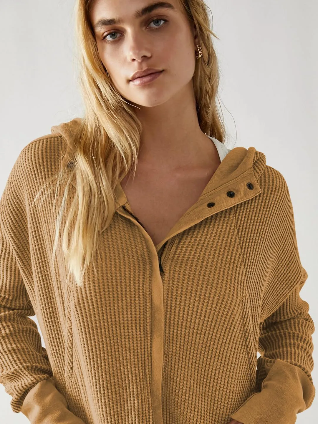 Plustrong Womens Waffle Knit Jackets Zip Up Hoodie Jacket Long Sleeve Cropped Hoodie