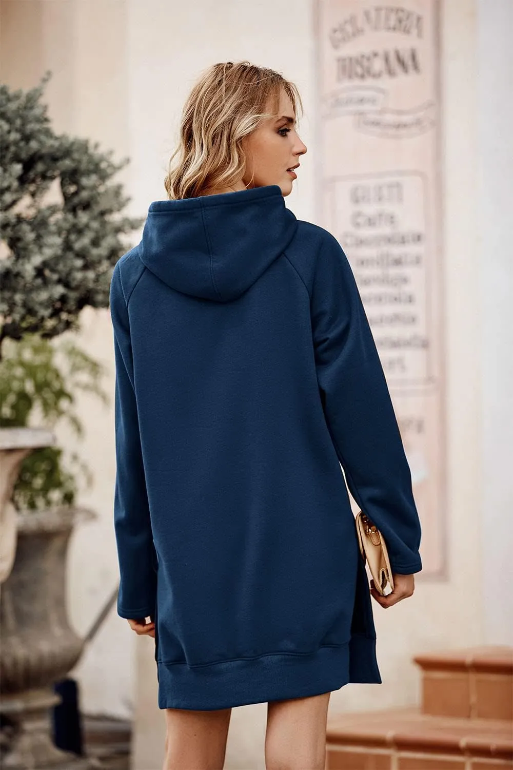 PRETTYGARDEN Women's Casual Pullover Sweatshirt Long Sleeve Split Hem Hoodie Dress with Kangaroo Pocket