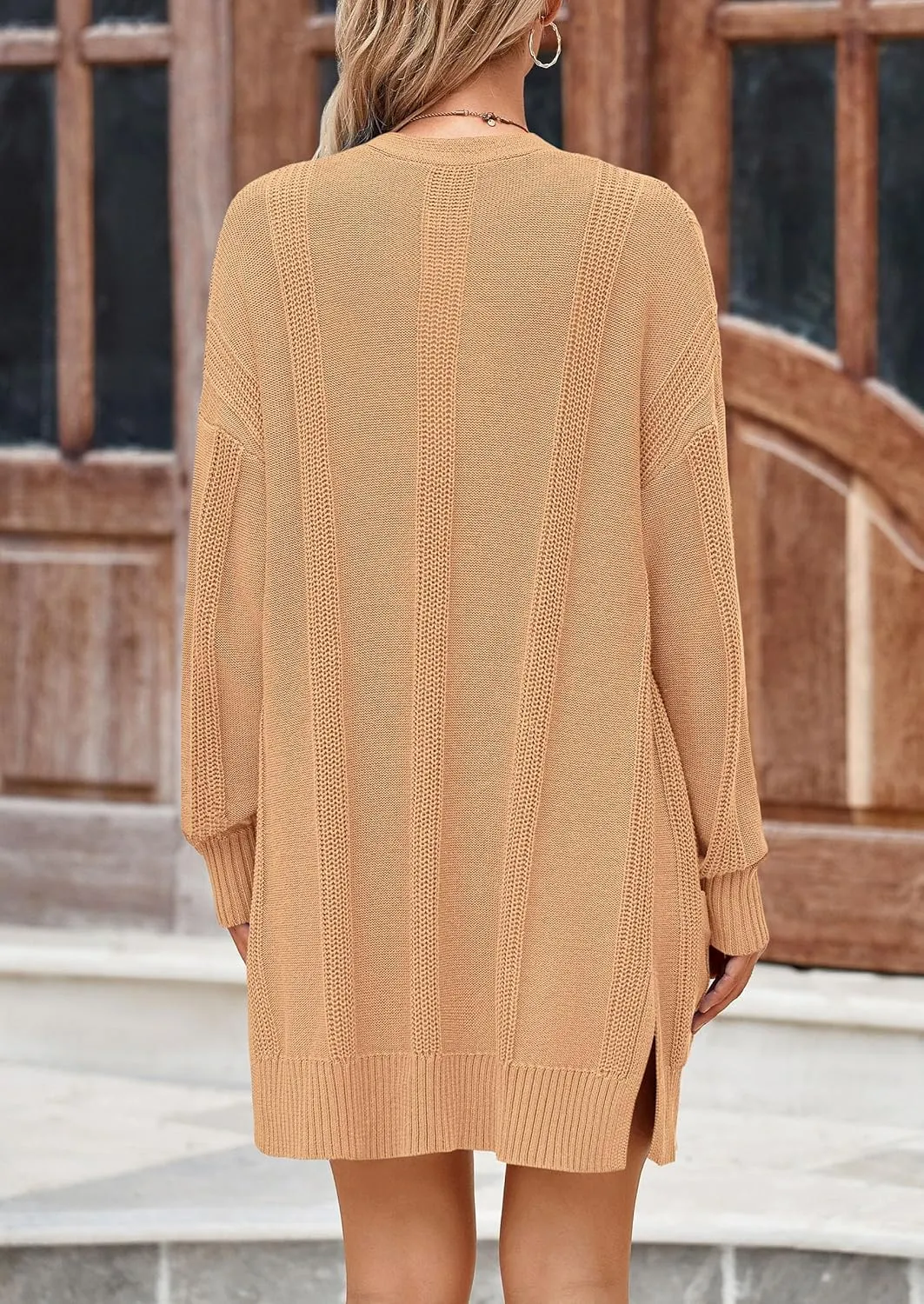 PRETTYGARDEN Women's Fall Loose Open Front Cardigan Long Sleeve Cable Knit Sweaters Lightweight Outwear with Pockets