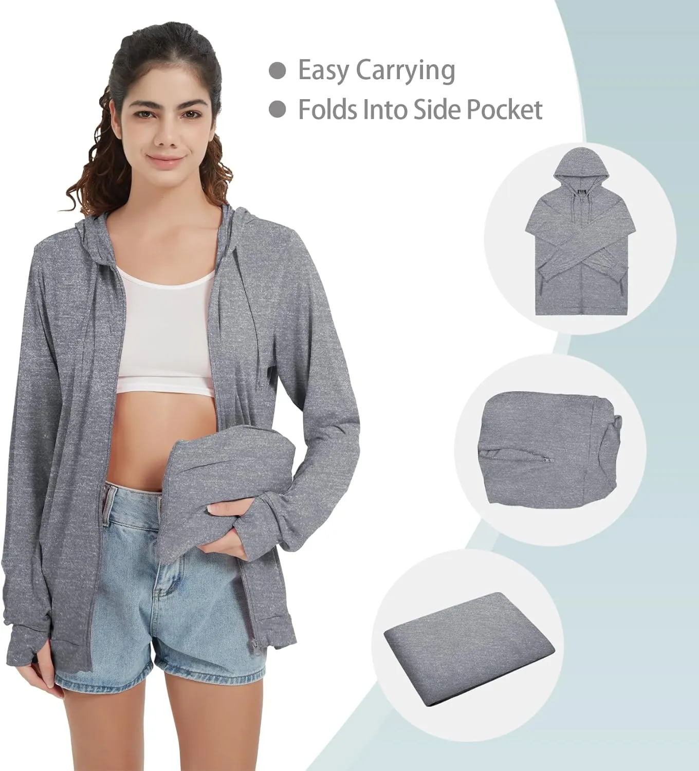 QBK Light Weight Zip Up Hoodie Thin Summer Jacket For Women