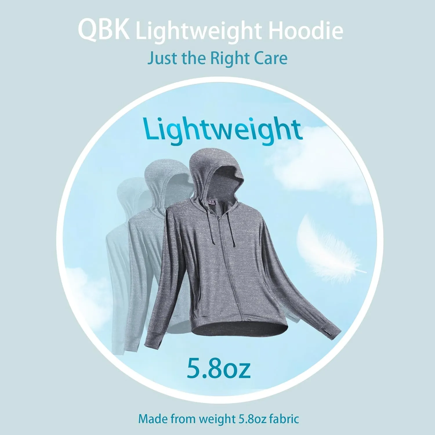 QBK Light Weight Zip Up Hoodie Thin Summer Jacket For Women