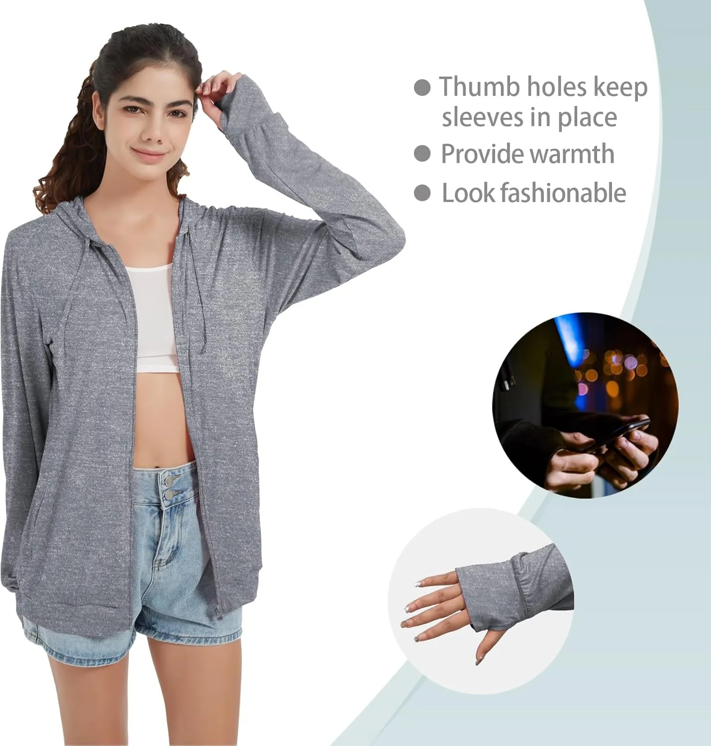 QBK Light Weight Zip Up Hoodie Thin Summer Jacket For Women
