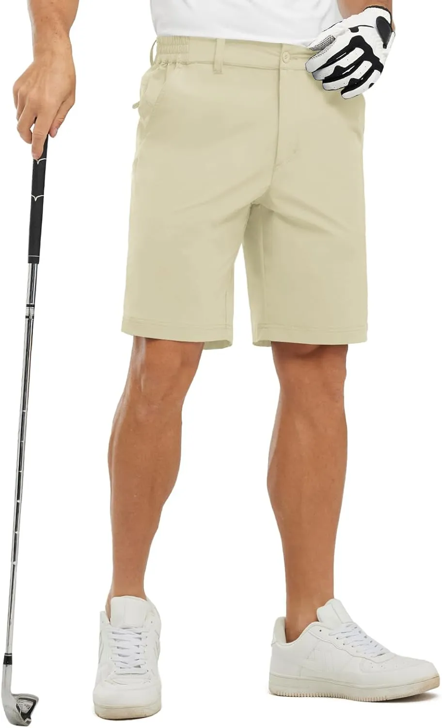 Rdruko Men's Golf Stretch Shorts 9 Inch Inseam Casual Dress Elastic Waist Flat Front Dry Fit Shorts with 5 Pockets