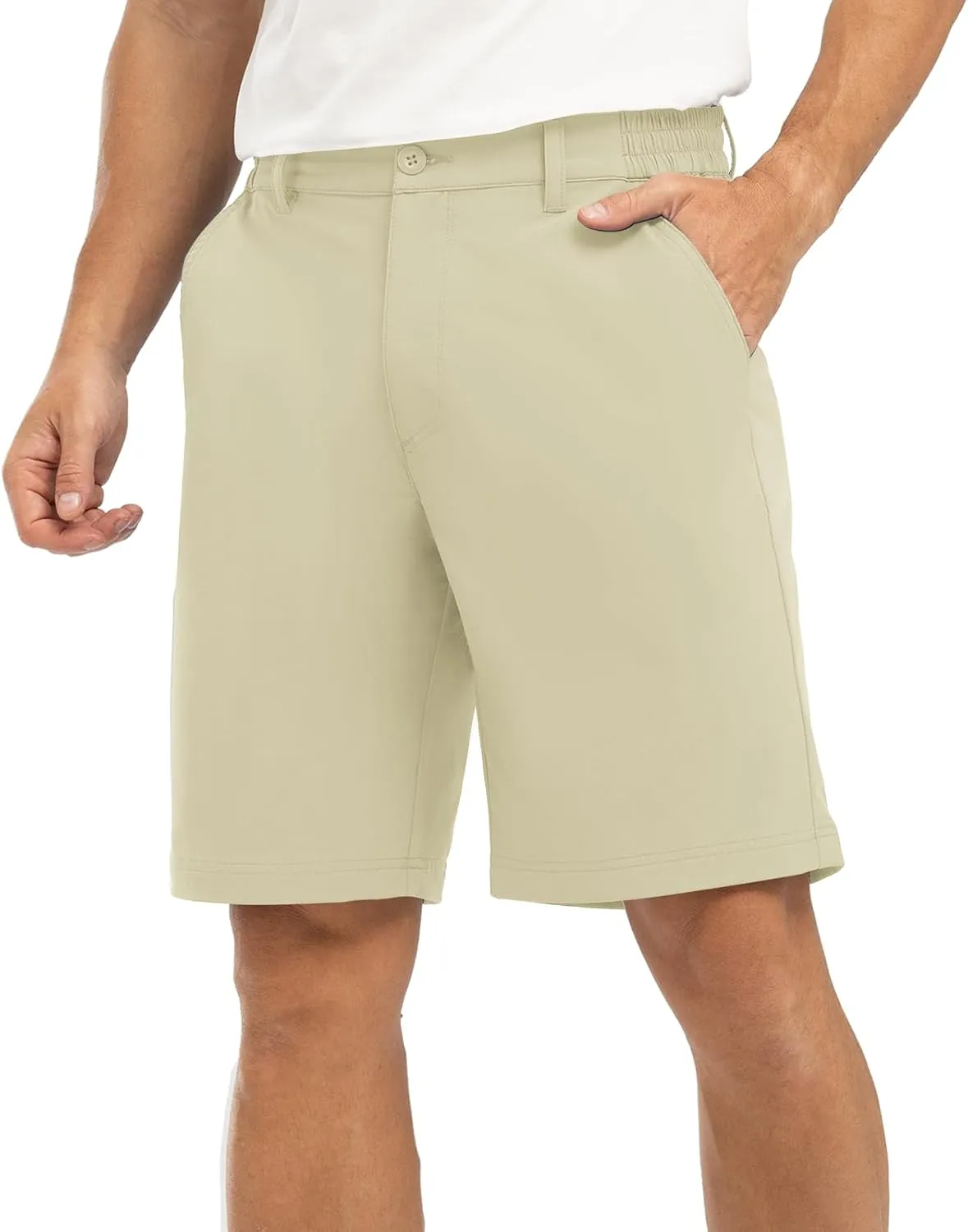 Rdruko Men's Golf Stretch Shorts 9 Inch Inseam Casual Dress Elastic Waist Flat Front Dry Fit Shorts with 5 Pockets