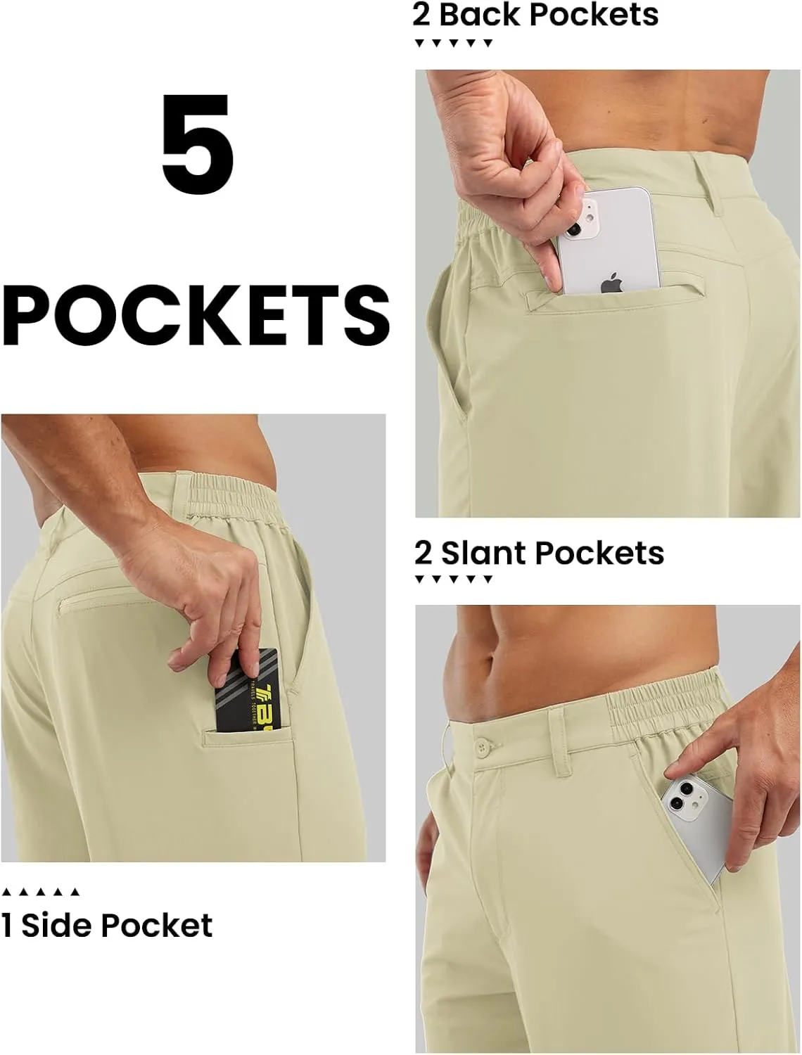 Rdruko Men's Golf Stretch Shorts 9 Inch Inseam Casual Dress Elastic Waist Flat Front Dry Fit Shorts with 5 Pockets