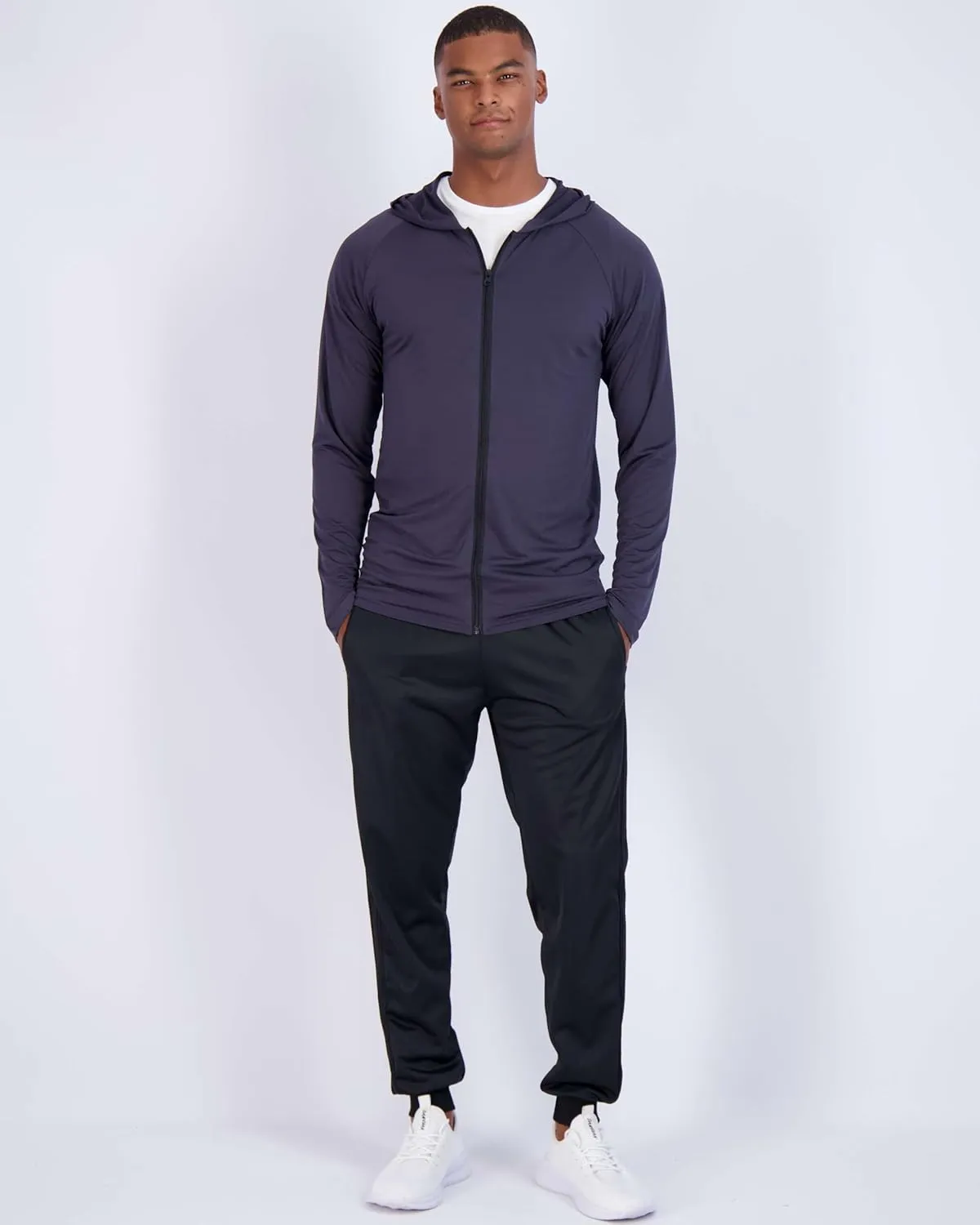 Real Essentials 3 Pack: Mens Dry-Fit Long Sleeve Full Zip Hoodie & Jacket- Athletic Running Jacket (Available in Big & Tall)