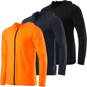 Real Essentials 3 Pack: Mens Dry-Fit Long Sleeve Full Zip Hoodie & Jacket- Athletic Running Jacket (Available in Big & Tall)