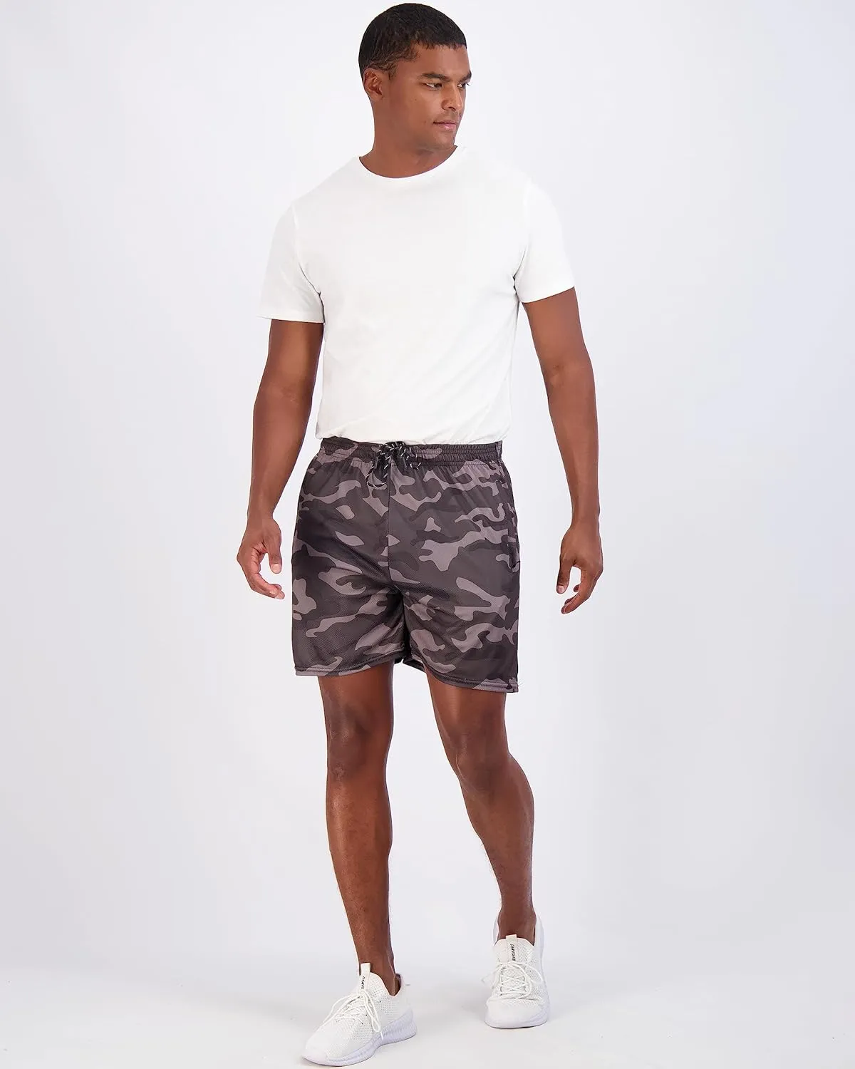 Real Essentials 4 Pack: Men's 5" Mesh Quick-Dry Athletic Running Gym Shorts with Zipper Pockets (Available in Big & Tall)