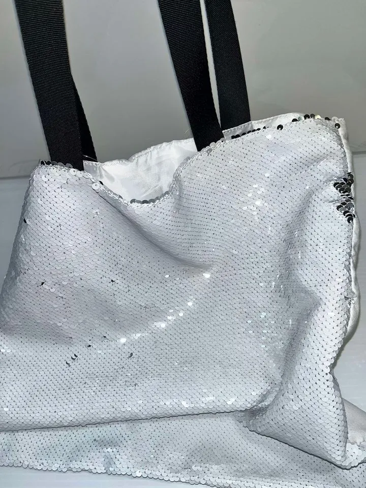 Reversible Sequin White and Silver Tote
