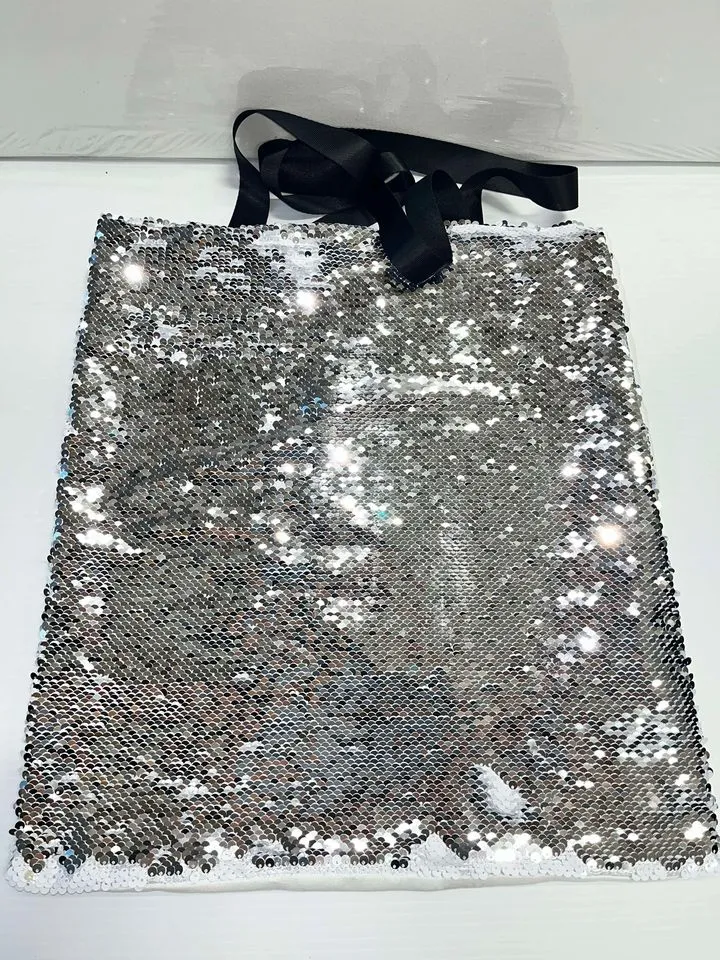 Reversible Sequin White and Silver Tote