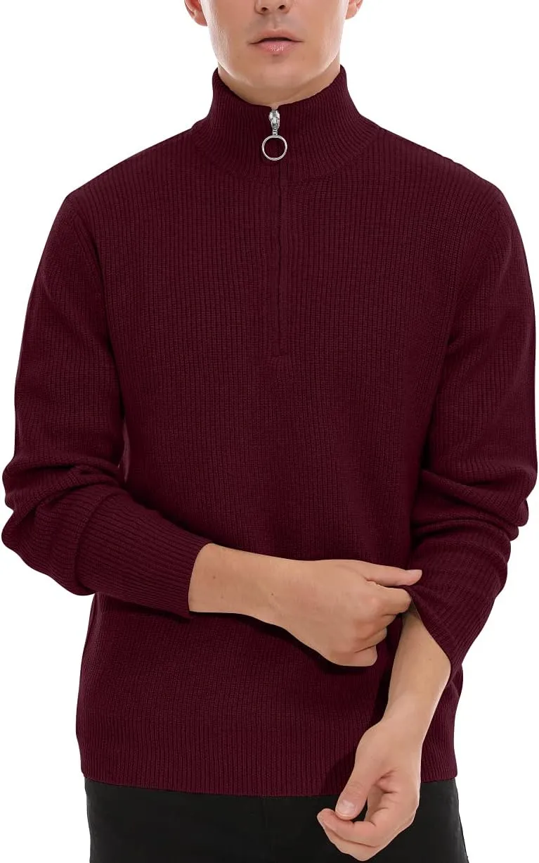 Sailwind Men's Soft Sweaters Quarter Zip Pullover Classic Ribbed Turtleneck Sweater