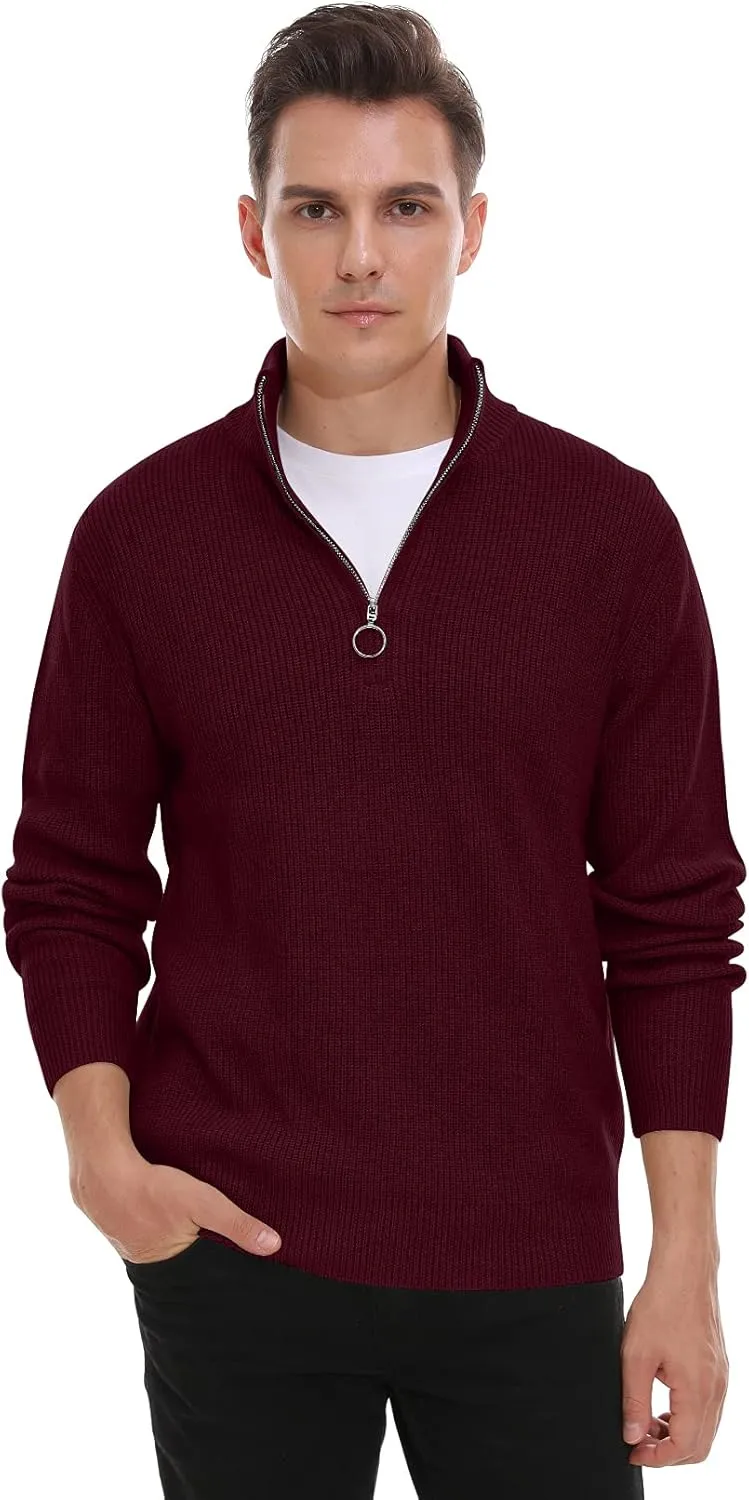 Sailwind Men's Soft Sweaters Quarter Zip Pullover Classic Ribbed Turtleneck Sweater