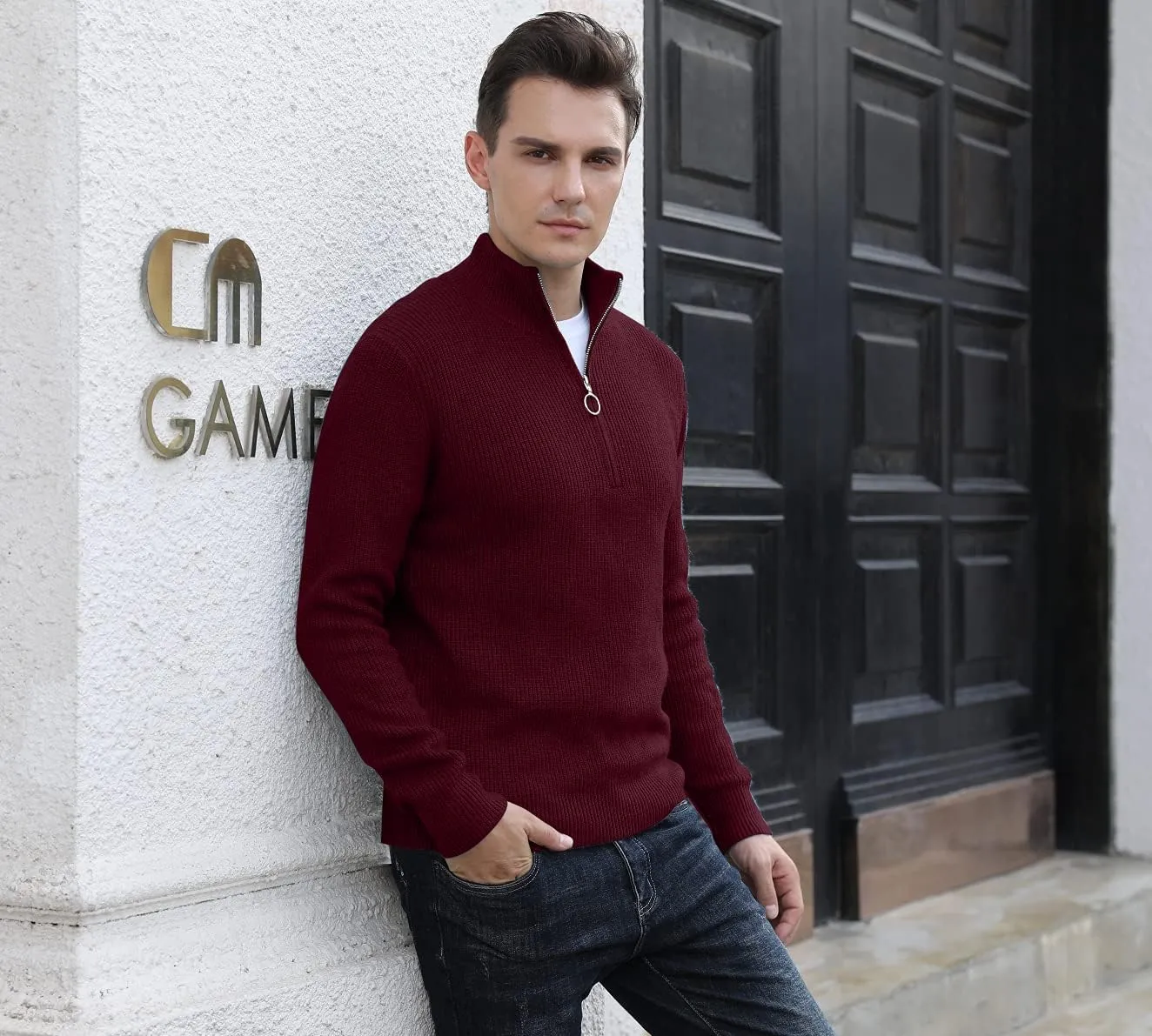 Sailwind Men's Soft Sweaters Quarter Zip Pullover Classic Ribbed Turtleneck Sweater