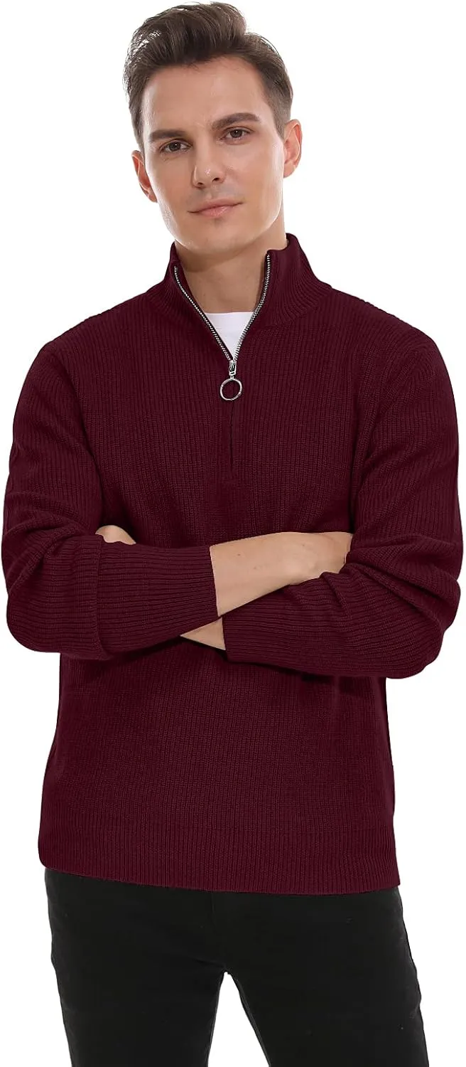 Sailwind Men's Soft Sweaters Quarter Zip Pullover Classic Ribbed Turtleneck Sweater