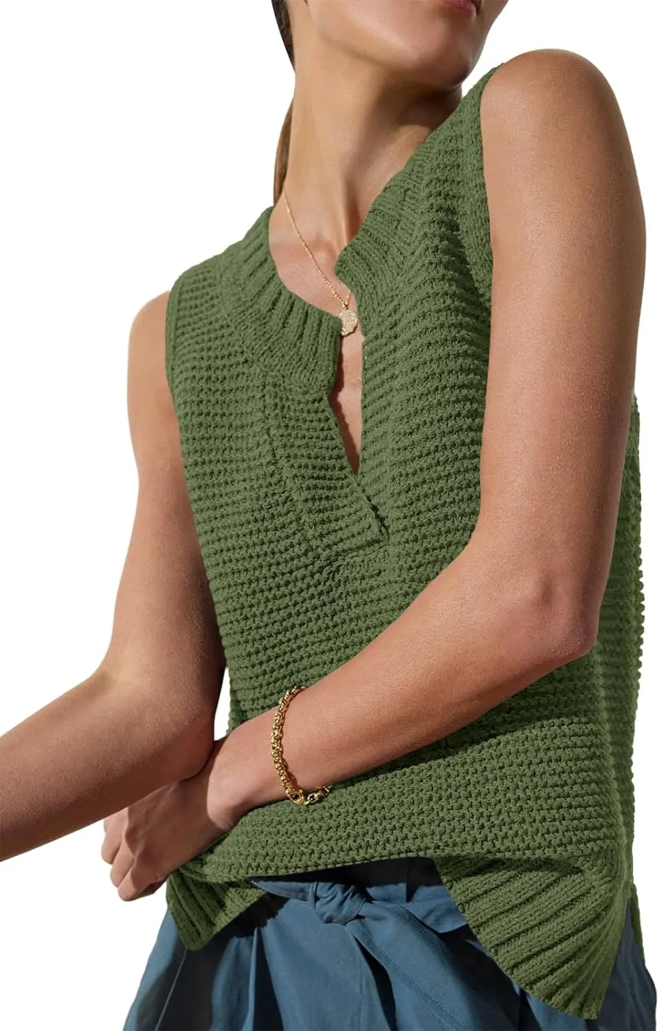 Saodimallsu Womens Sleeveless Sweater Vest Lightweight V Neck Spring Sweater Tank Tops Casual Knit Tunic Cami Shirts