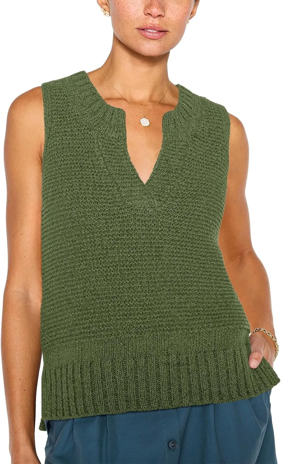 Saodimallsu Womens Sleeveless Sweater Vest Lightweight V Neck Spring Sweater Tank Tops Casual Knit Tunic Cami Shirts