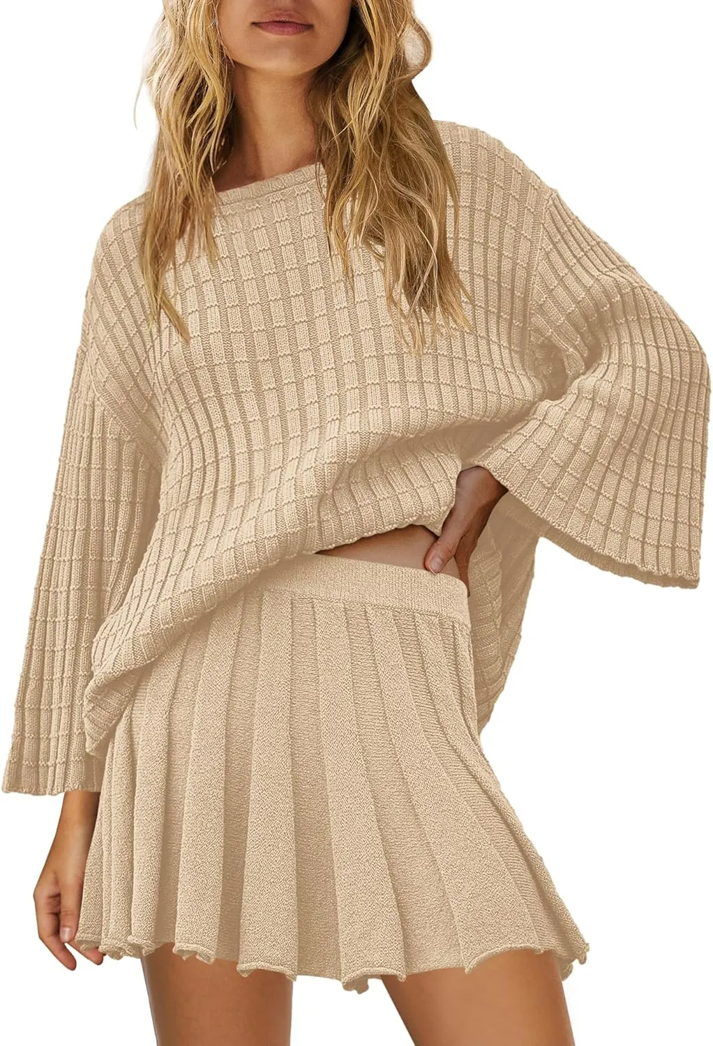 SENSERISE Womens Sweater Sets 2 Piece Outfits Long Sleeve Top and Skirts Set Loungewear Fall Clothes