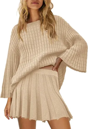 SENSERISE Womens Sweater Sets 2 Piece Outfits Long Sleeve Top and Skirts Set Loungewear Fall Clothes