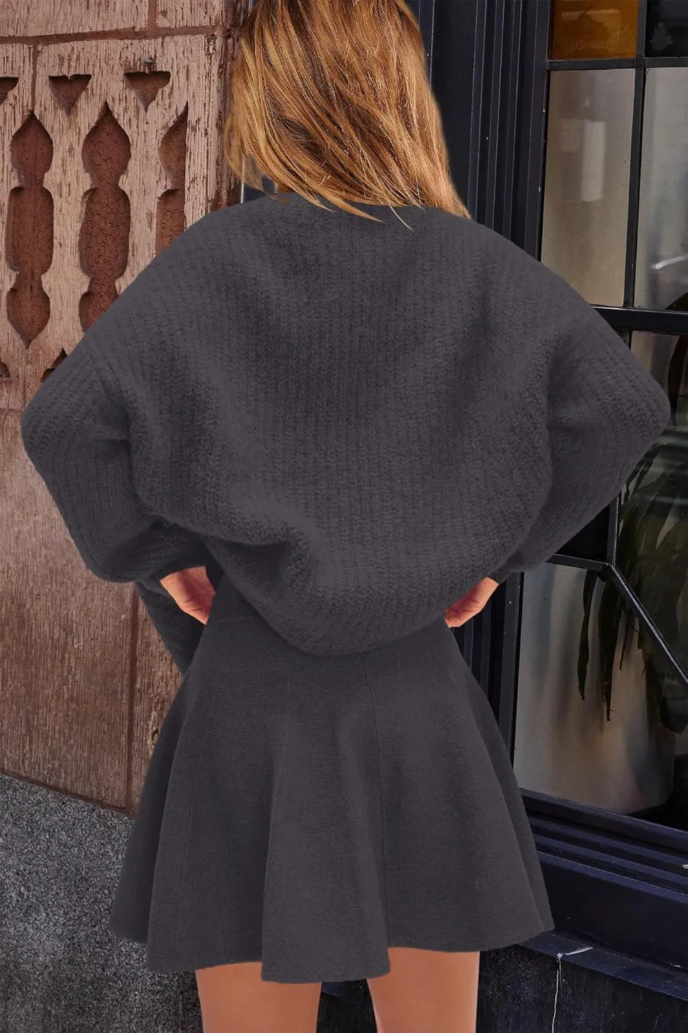 SENSERISE Womens Sweater Skirt Set 2 Piece Outfits Matching Lounge Sets Turtleneck Knit Tops Mini Dress