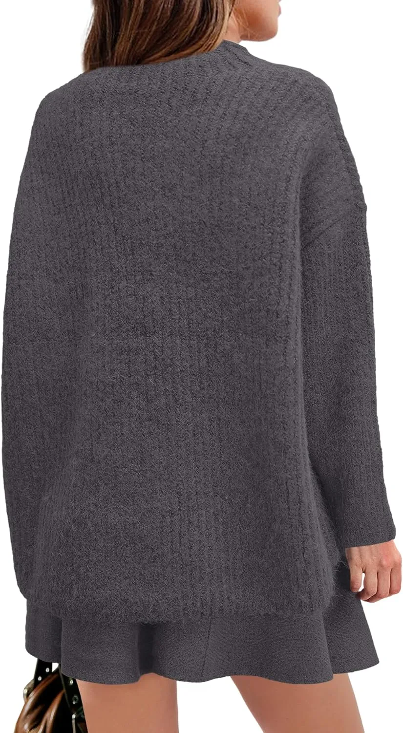 SENSERISE Womens Sweater Skirt Set 2 Piece Outfits Matching Lounge Sets Turtleneck Knit Tops Mini Dress