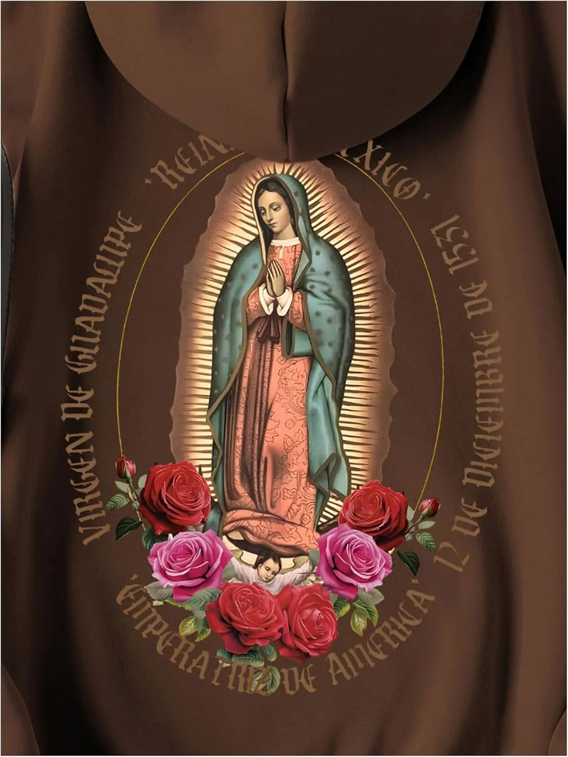 SHENHE Women's Graphic Loose Fit Virgin Mary Print Drawstring Hoodie Sweatshirt Pullover