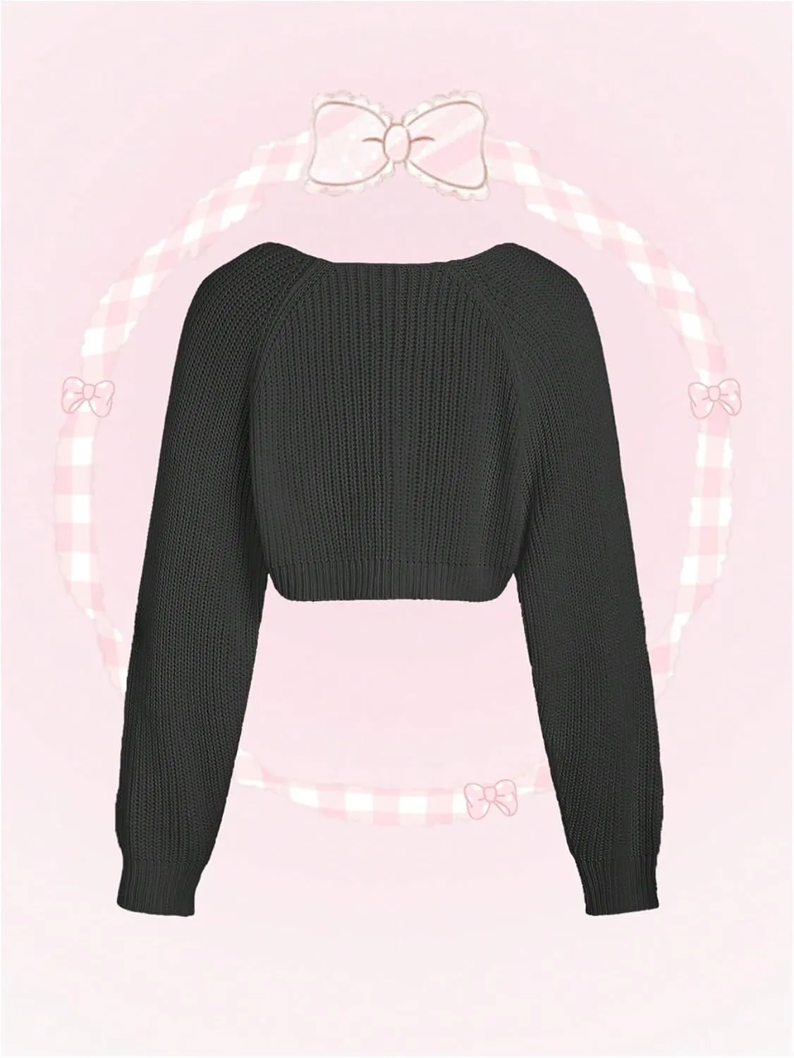 SHENHE Women's Open Front Ribbed Knit Bow Cute Cropped Cardigan Bolero Sweater Shrug