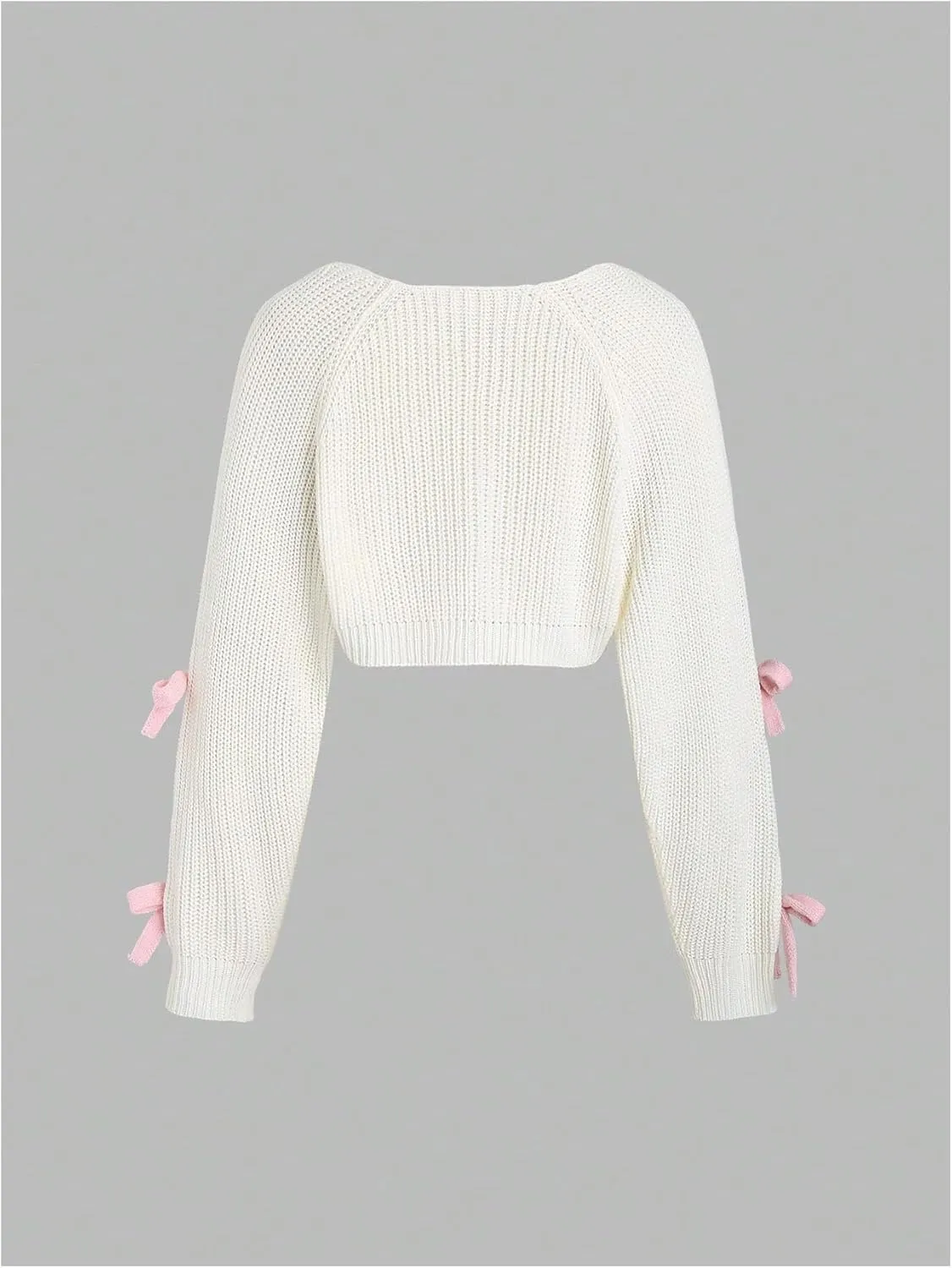 SHENHE Women's Open Front Ribbed Knit Bow Cute Cropped Cardigan Bolero Sweater Shrug