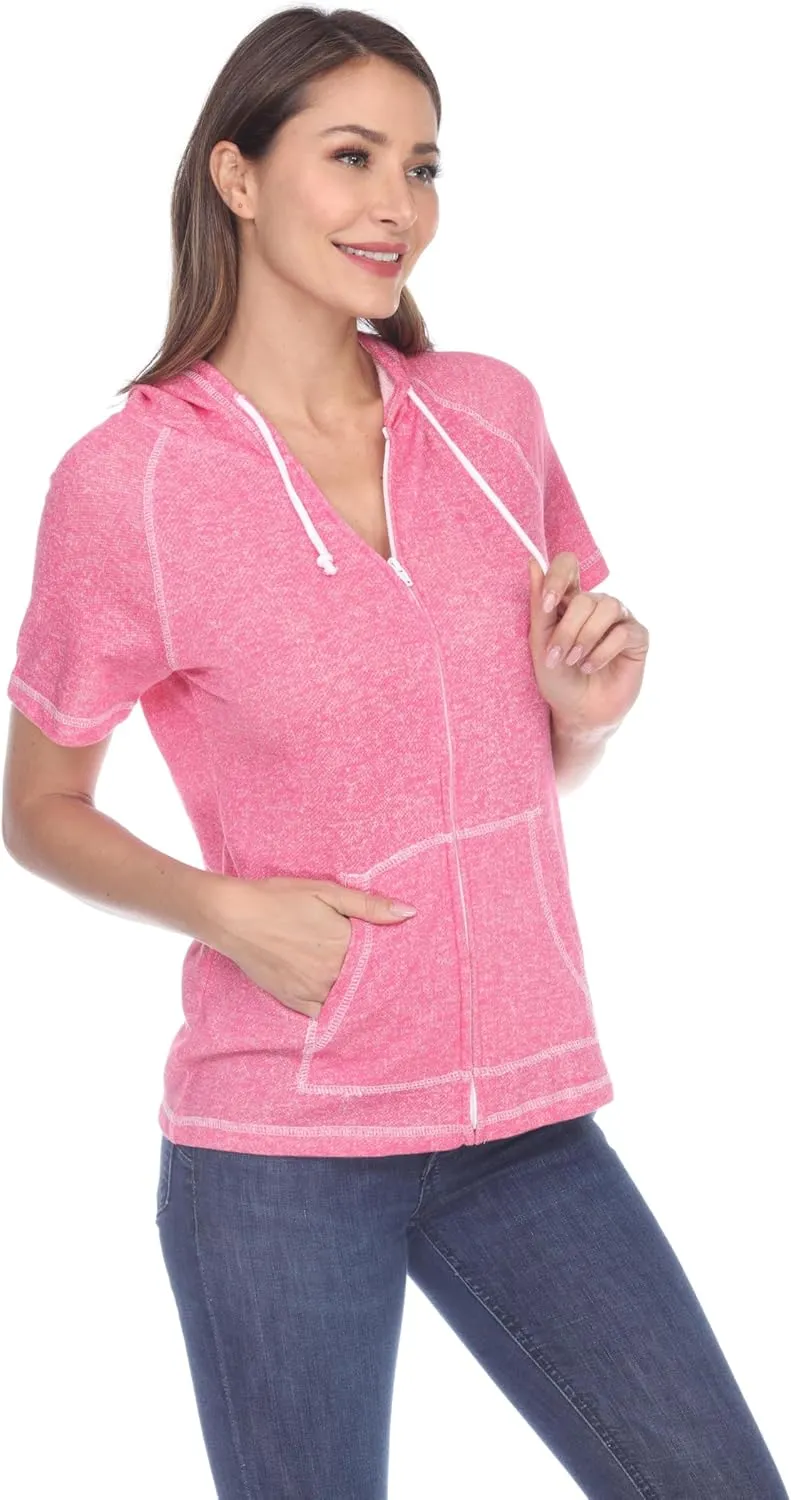 Short Sleeve Zip Hoodie Women Cotton Blend Hoodie Zip Up Pocket Short Sleeve JacketComfortable for Everyday Wear