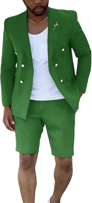 Shorts Suits for Men 2 Piece Slim Fit Double Breasted Mens Shorts Suit Set Casual Prom Summer Beach Wedding Tuxedos