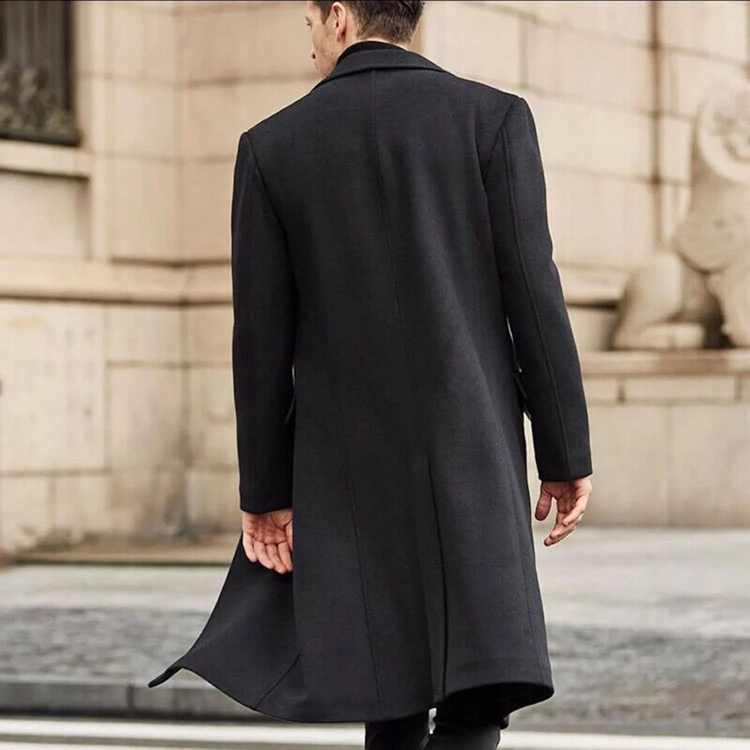 Sinzelimin Men's Cardigan Coat Fashion Printed Wool Blends Casual Long-sleeved Jacket Length Windbreaker Overcoat Trench