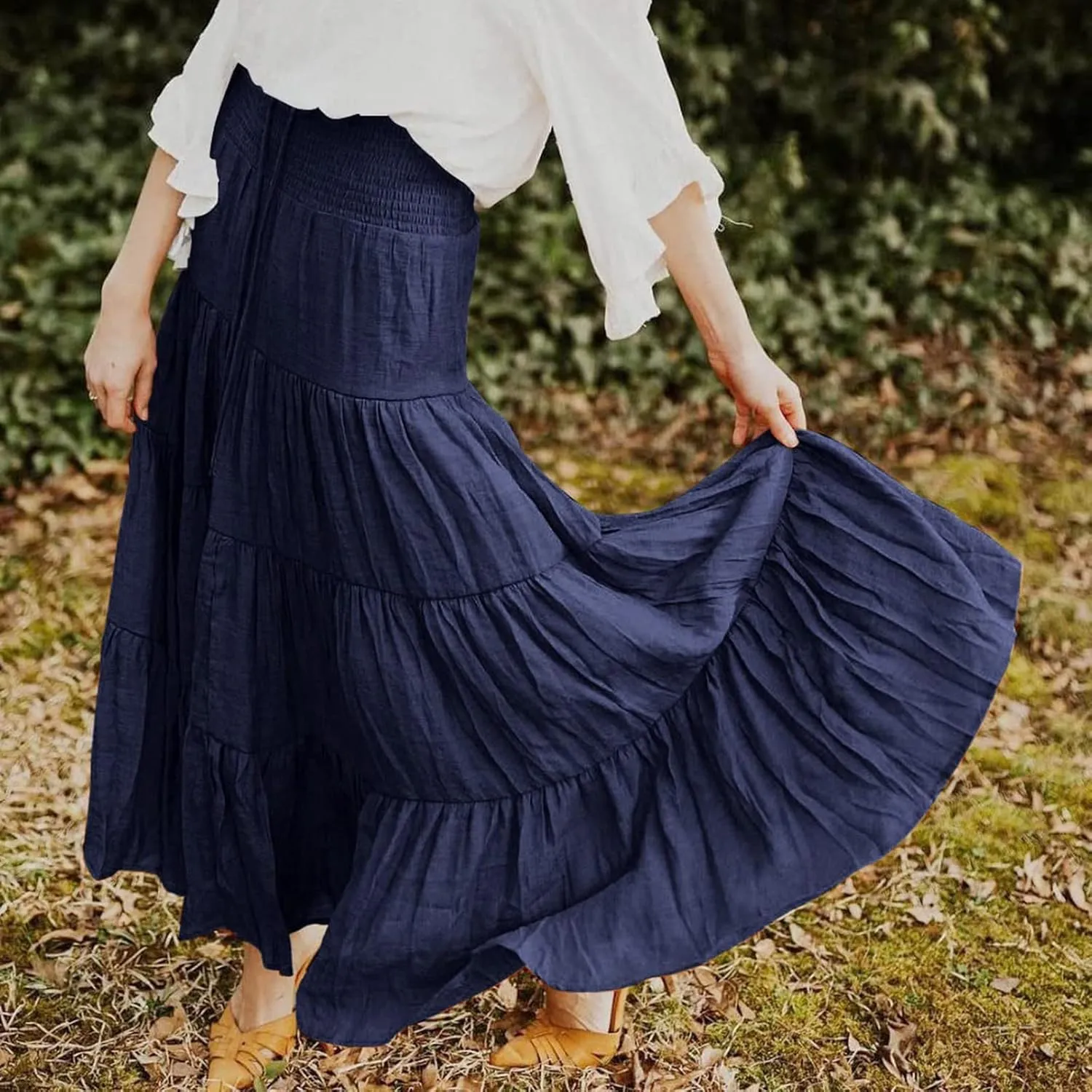 Skirts for Women Trendy High Waist Skirt Long Skirts Elegant Flowy A-line Flared Midi Skirt Spring Dresses Midi