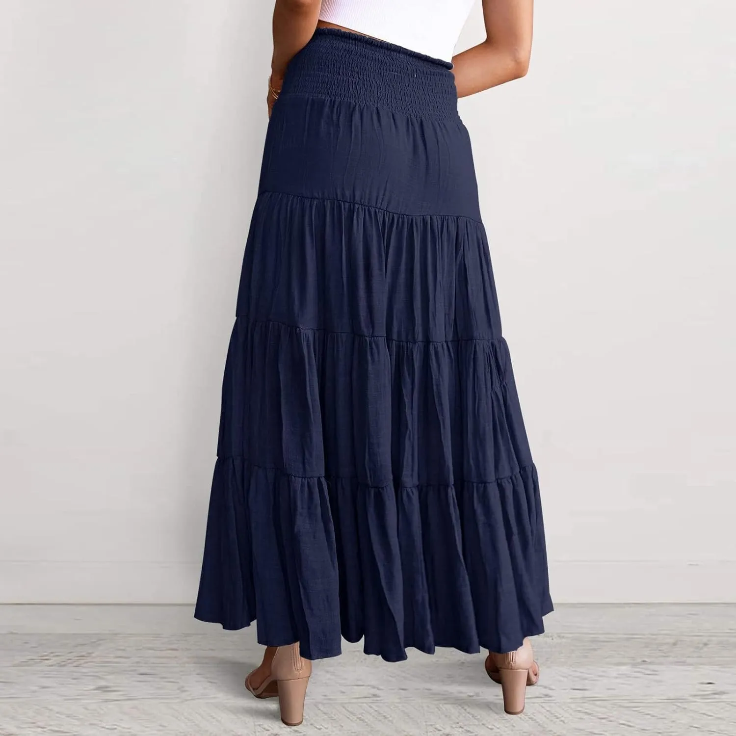 Skirts for Women Trendy High Waist Skirt Long Skirts Elegant Flowy A-line Flared Midi Skirt Spring Dresses Midi