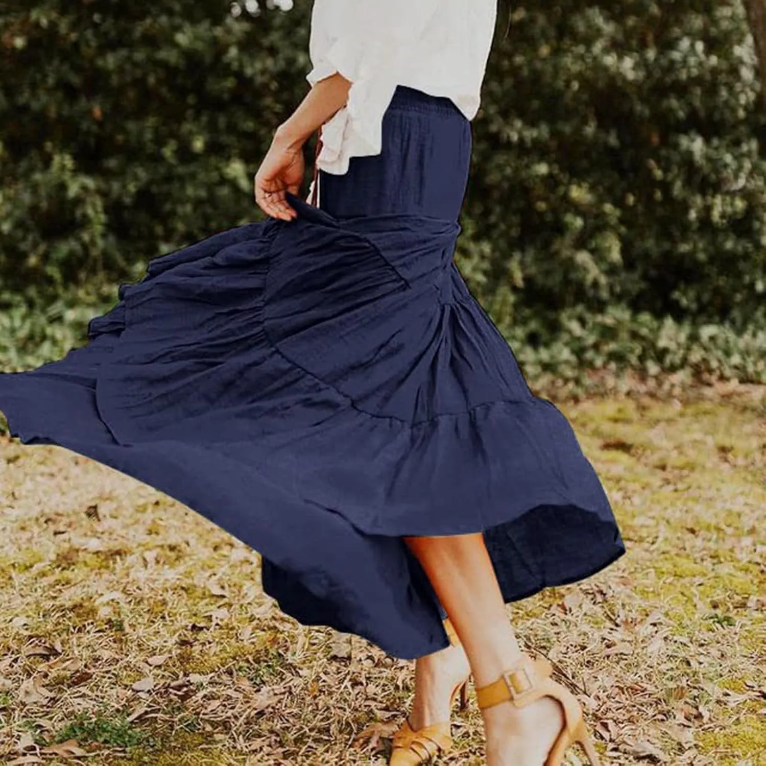 Skirts for Women Trendy High Waist Skirt Long Skirts Elegant Flowy A-line Flared Midi Skirt Spring Dresses Midi