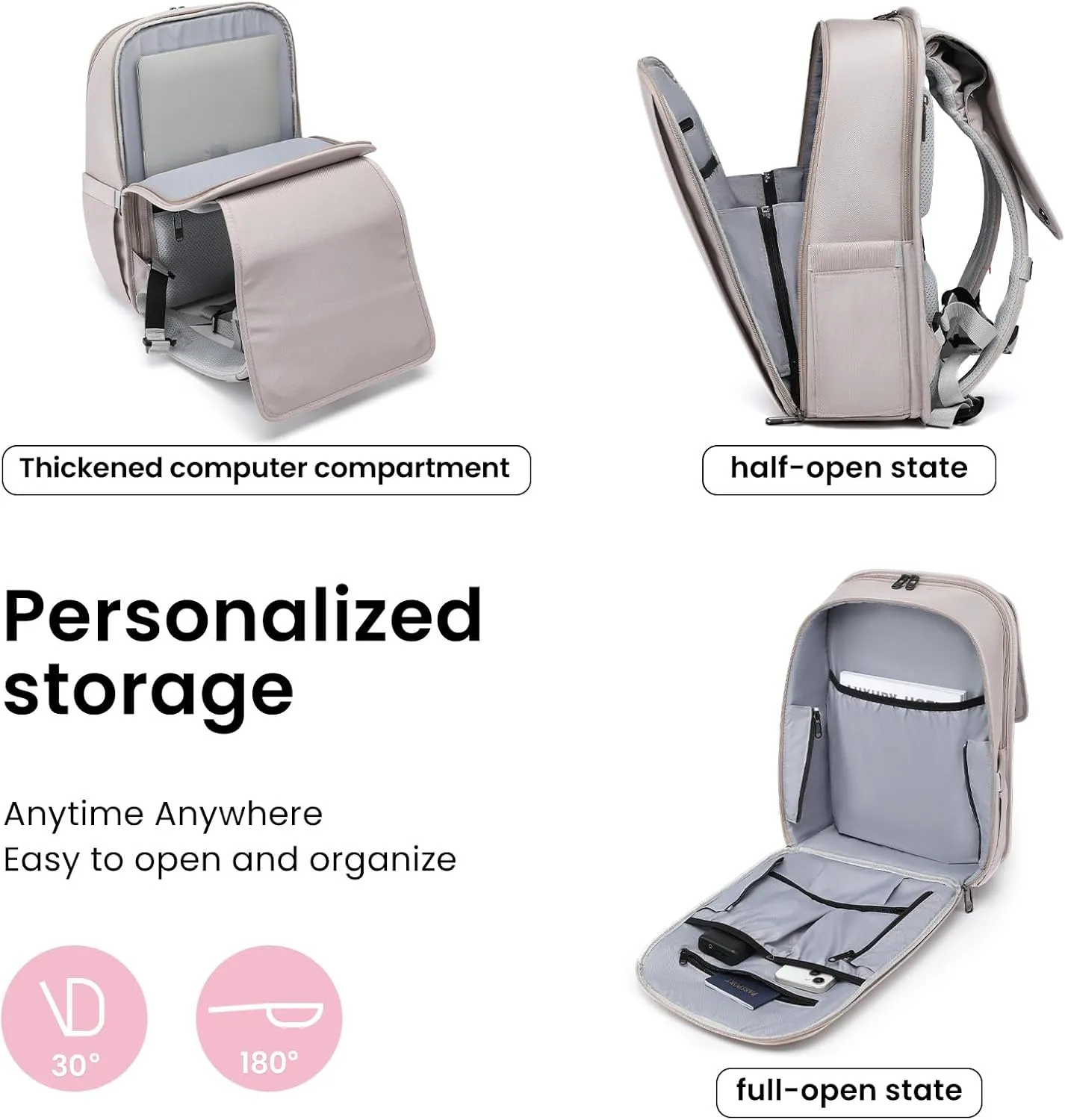Smart Casual Laptop Backpack Led Reflective Travel Backpack Three-Speed Adjustment Expandable Carry-On Laptop Bag for Cycling Work and Daily Use,for Women,Lotus Pink