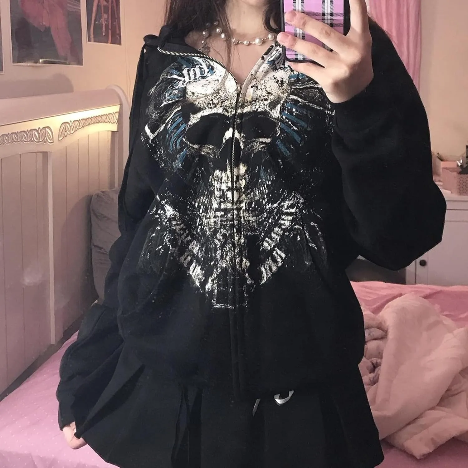 SOLILOQUY Women Zip Up Hoodie Y2k Vintage Graphic Oversized Hooded Sweatshirt Jacket Pullover Coats Harajuku Streetwear