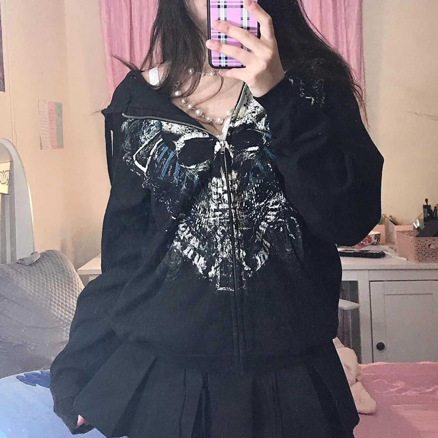 SOLILOQUY Women Zip Up Hoodie Y2k Vintage Graphic Oversized Hooded Sweatshirt Jacket Pullover Coats Harajuku Streetwear