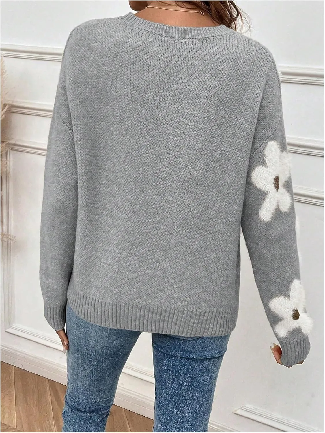 SOLY HUX Women's Floral Sweaters 2024 Fall Winter Crew Neck Pullover Tops Long Sleeve Casual Loose Sweater Knit