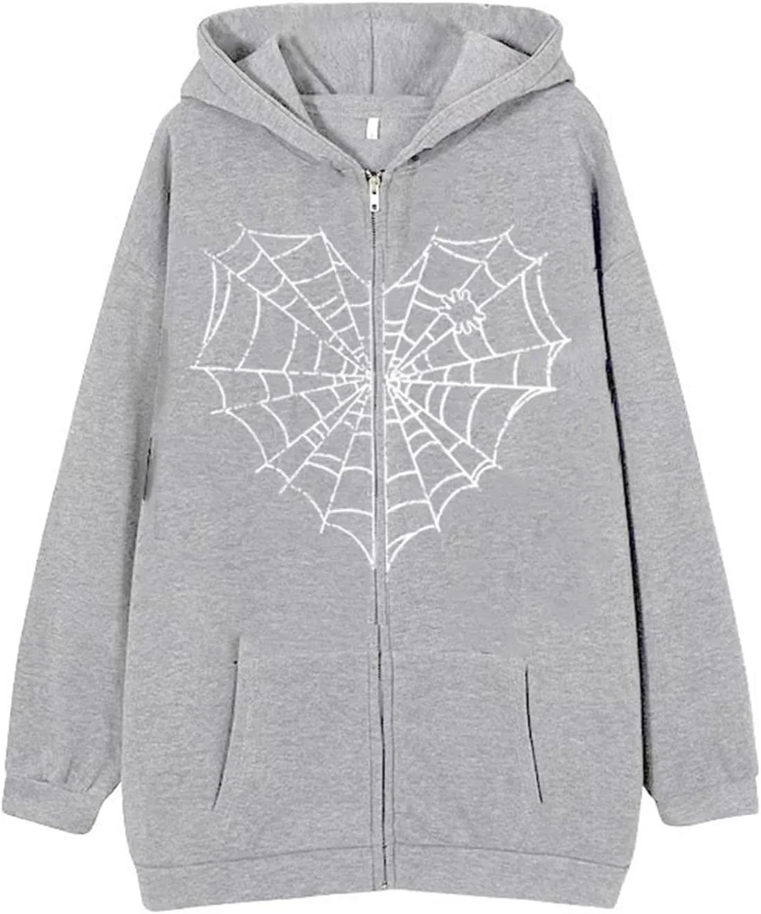 Spider Web Love Heart Hoodie Men Women, Full Zip Up Graphic Print Y2k Hoodies Oversized Jackets