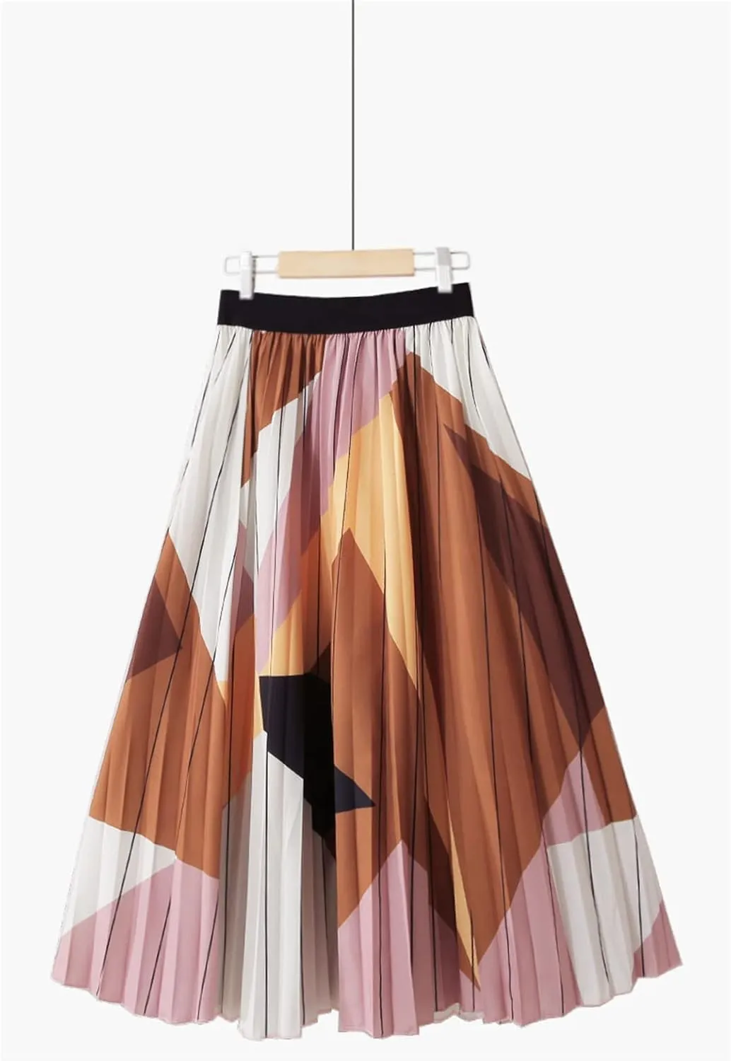 Spring Summer Women's High Waist Midi Skirt Black Striped Aesthetic A-Line Pleated Casual Wear